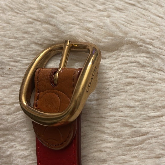 Coach Monogram Signature Leather Logo Cognac & Gold Belt Size 34 - Picture 9 of 10